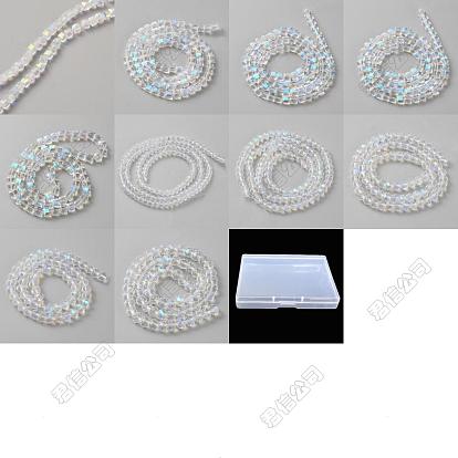 800pcs 10 styles ab couleur plaquée perles de verre électrolytiques brins, cube à facettes et rondelle