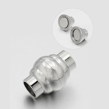 Oval 304 Stainless Steel Magnetic Clasps with Glue-in Ends, 14.5x10.5mm, Hole: 5mm