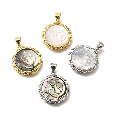 Латунь с резными подвесками из натуральной ракушки, стойки покрытие, плоский круглый с луной и кошкой