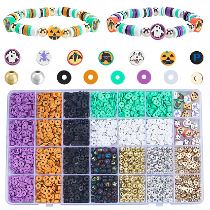 Наборы для самостоятельного изготовления украшений на тему Хэллоуина: полимерная глина, пластиковые разделители CCB, бусины из АБС-пластика и акрила.