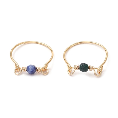 2 шт. экологически чистые медные проволочные кольца с натуральным агатом и содалитом