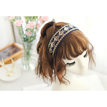 Retro Lace Sequins & Cloth Hair Bands, Embroidered Style Wide Hair Accessories for Women
