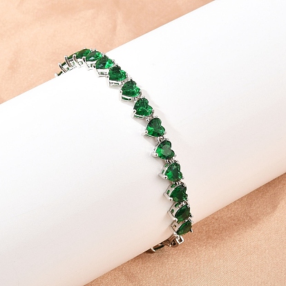 Теннисные браслеты из платиновой латуни с микропаве из кубических цирконий, браслеты для женщин, сердце, с группы часы застежками, долговечный