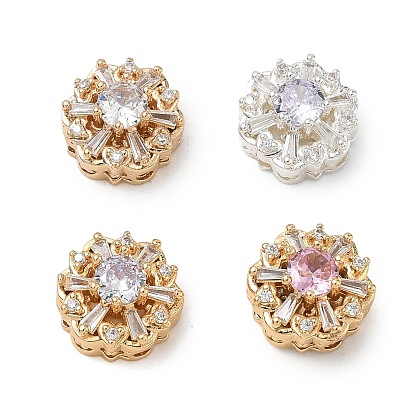 Brass Micro Pave Cubic Zirconia Beads, Flower