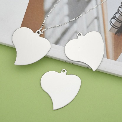 201 Stainless Steel Heart Stamping Blank Tag Pendants, 42x40x1mm, Hole: 3mm