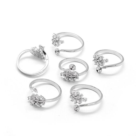Brass Finger Ring Components, with Cubic Zirconia, For Half Drilled Beads, Adjustable, Clear