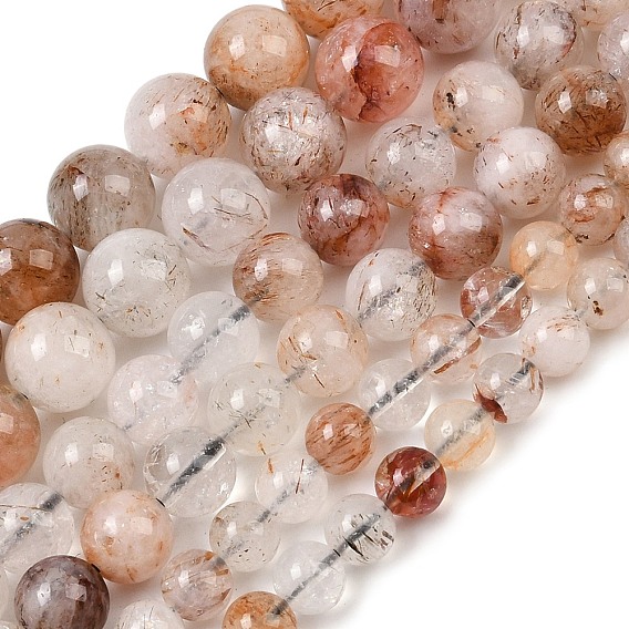 Нити бусин из рутилированного кварца из натурального черного золота, круглые