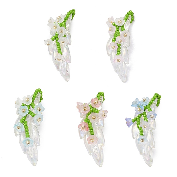 Подвески в виде веток лилии из стеклянных бус, с акриловой