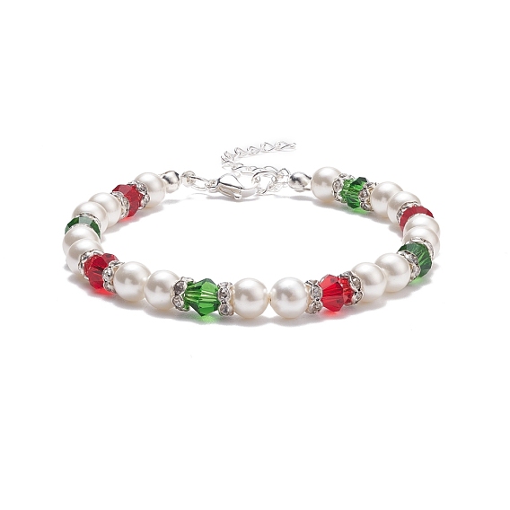 Pulsera de cuentas de cristal y perlas de concha, joyas navideñas para mujer