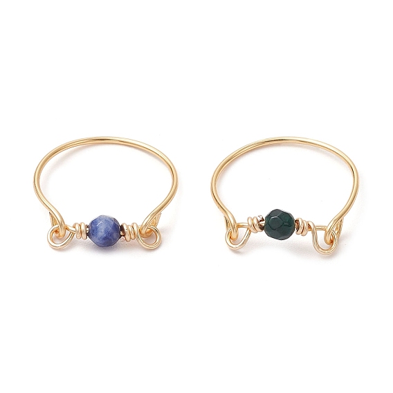 2 шт. экологически чистые медные проволочные кольца с натуральным агатом и содалитом