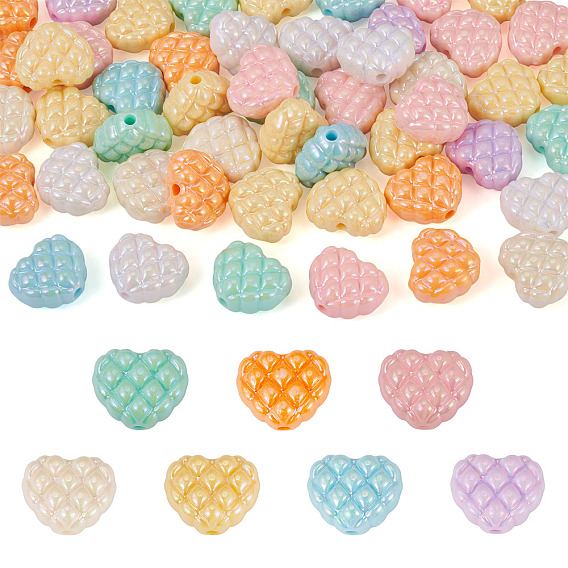 50Pcs Opaque Acrylic Beads, Heart, AB Color Plated