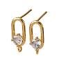 Фурнитура для серег-гвоздиков из латуни с паве из прозрачного кубического циркония, с петлей, без никеля , овальные