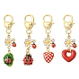 4 шт. 4 стили брелоки из сплава и эмали, Сплав с застежками когтя омара, сердце и божья коровка, золотые
