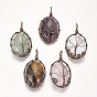 Mixed Gemstone Pendants, with Brass Findings, Oval with Tree