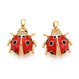 Латунные микро проложить кубического циркония подвески, без кадмия и без свинца, с эмалью, божья коровка