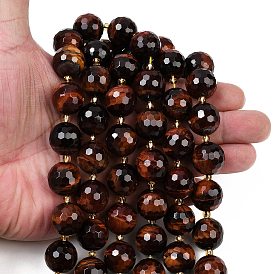 Природных тигровый глаз бисер нитей, покрасил и подогрел, граненые, круглые, с бисером