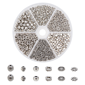 600Pcs 6 Colors Tibetan Style Alloy Spacer Beads, Mixed Shape
