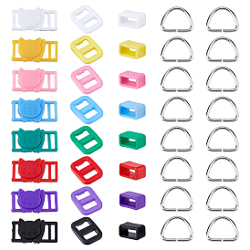 64шт 25 стиль прямоугольной формы пластиковые пряжки застежки, 304 кольца из нержавеющей стали, пластиковая пряжка с петлей для ремня, для кукольной тесьмы, обвязочные мешки, аксессуары для одежды