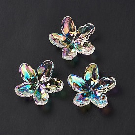 Transparent Acrylic Bead Caps, AB Color, 5-Petal Flower