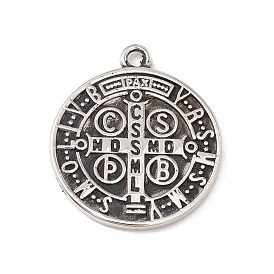 304 Stainless Steel Pendants, Flat Round with Cssml Ndsmd Cross God Father Religious Christianity