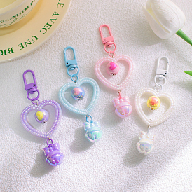 Acrylic Hollow Heart Pendant Decorations, Bell Charm for Backpack Key Chain Ornaments