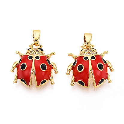 Латунные микро проложить кубического циркония подвески, без кадмия и без свинца, с эмалью, божья коровка