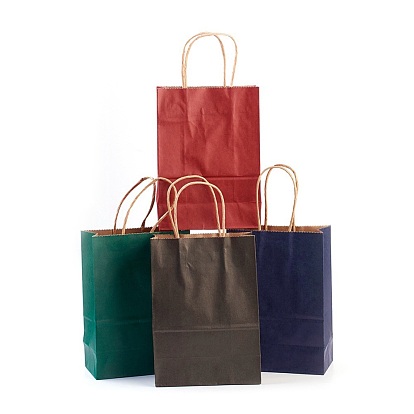 Pure Color Kraft Paper Bags, with Handles, Gift Bags, Shopping Bags, Rectangle