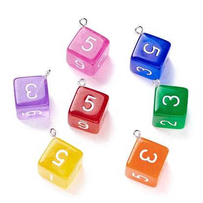 Transparent Acrylic Pendants, with Iron Finding, Dice