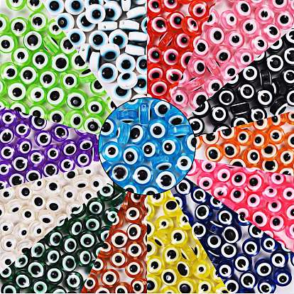 560Pcs 14 Colors Resin Beads, Flat Round with Evil Eye