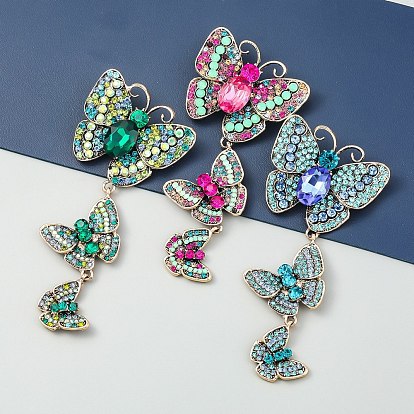 Rhinestone Triple Butterfly Brooch Pin, Gold Plated Alloy Badge for Corsages Scarf Clothes