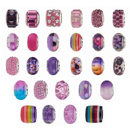 Европейские бусины из акрила, смолы и полимерной глины со стразами, бусины с большим отверстием, с основной цвет серебристый, рондель