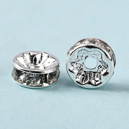 Brass Grade A Rhinestone Spacer Beads, Silver Color Plated, Lead Free & Cadmium Free & Nickel Free
