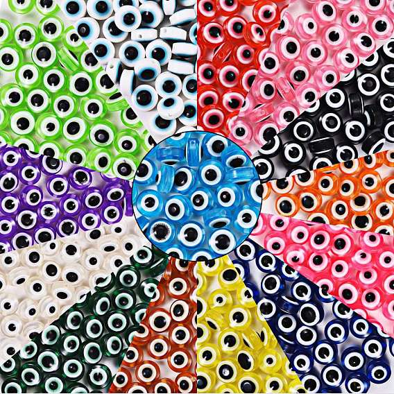 560Pcs 14 Colors Resin Beads, Flat Round with Evil Eye