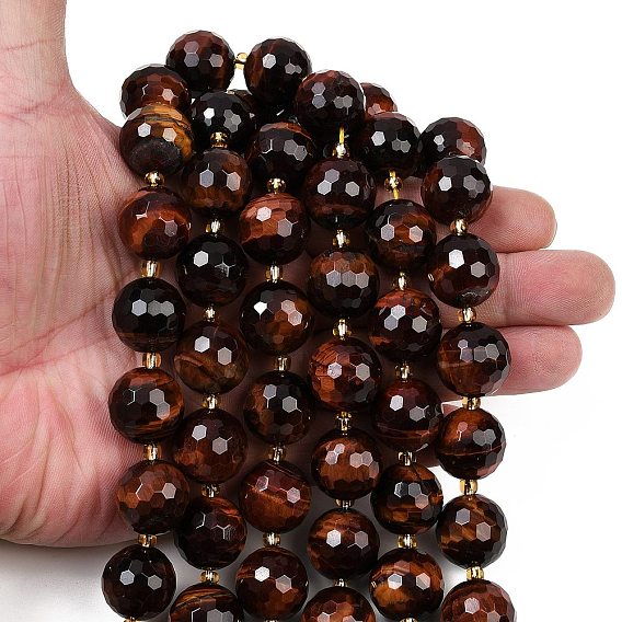 Природных тигровый глаз бисер нитей, покрасил и подогрел, граненые, круглые, с бисером