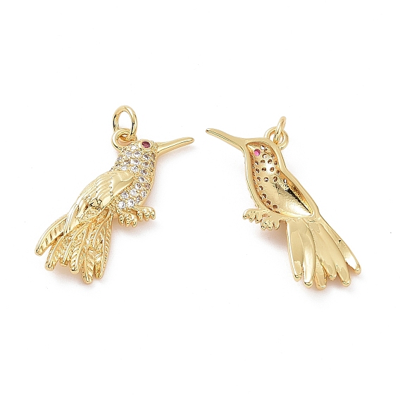 Brass Micro Pave Cubic Zirconia Pendants, Bird Charm, with Jump Ring