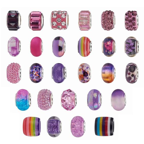 Европейские бусины из акрила, смолы и полимерной глины со стразами, бусины с большим отверстием, с основной цвет серебристый, рондель