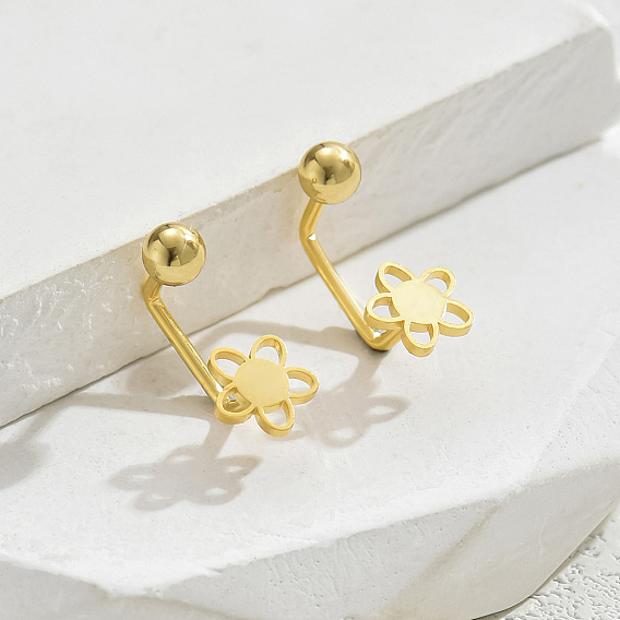 Модные 201 ушные беруши из нержавеющей стали с цветочным принтом, серьги с завинчивающейся спинкой для женщин