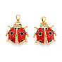 Латунные микро проложить кубического циркония подвески, без кадмия и без свинца, с эмалью, божья коровка