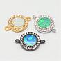 Brass Micro Pave Cubic Zirconia Links, with Synthetic Opal, Flat Round