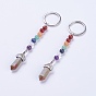 Natural/Synthetic Gemstone Chakra Pointed Keychain, with Mixed Stone and Platinum Plated Brass Key Findings, Bullet