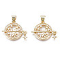 Brass Micro Pave Clear Cubic Zirconia Pendants, Nickel Free, Flat Round with Star