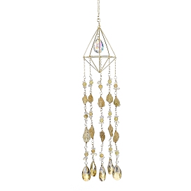 Rough Raw Natural Citrine Wind Chime, with Glass Beads and Iron Findings, Rhombus