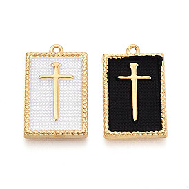 304 Подвески из нержавеющей стали, окрашенные методом распыления, прямоугольник с крестиком, золотые