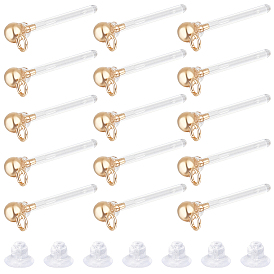 40шт. прозрачные безболезненные, предотвращающие аллергию, смоляные шариковые серьги-гвоздики, с петлями и выводами из нержавеющей стали, с 40экологичными пластиковыми ушными гайками