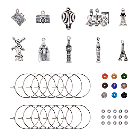 Разработка, Сплавочные подвески тибетского стиля, серьги-кольца из латуни с бокалами и серьги из стекла / латуни