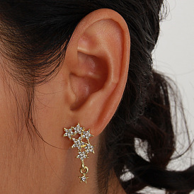 925 Silver Star Earrings with Rhinestones for Women, Fashionable and Personalized Ear Studs