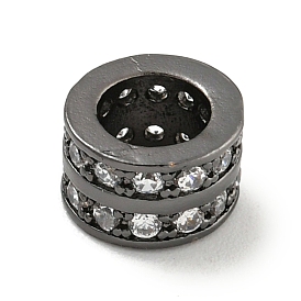 Perlas europeas de micro pavé de latón chapado en rack de zirconia cúbica transparente, abalorios de grande agujero, larga duración plateado, sin plomo y el cadmio, columna