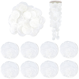 80Pcs Natural Capiz Shell Connector Charms, Dyed, Flat Round Links