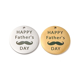 Father's Day Theme 304 Stainless Steel Pendants, Flat Round with Word Happy Father's Day & Beard