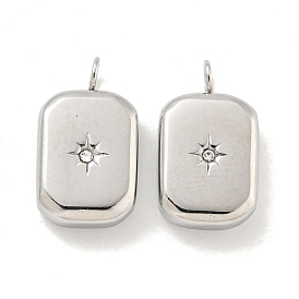 304 Stainless Steel Pendants, with Crystal Rhinestone, Rectangle Charms